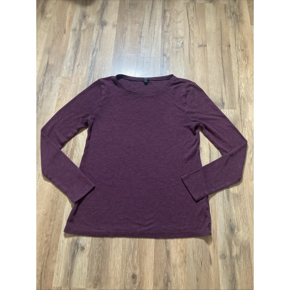 J. Crew Crew Neck Lightweight Sweater Top Small Long Sleeve Burgundy Ribbed